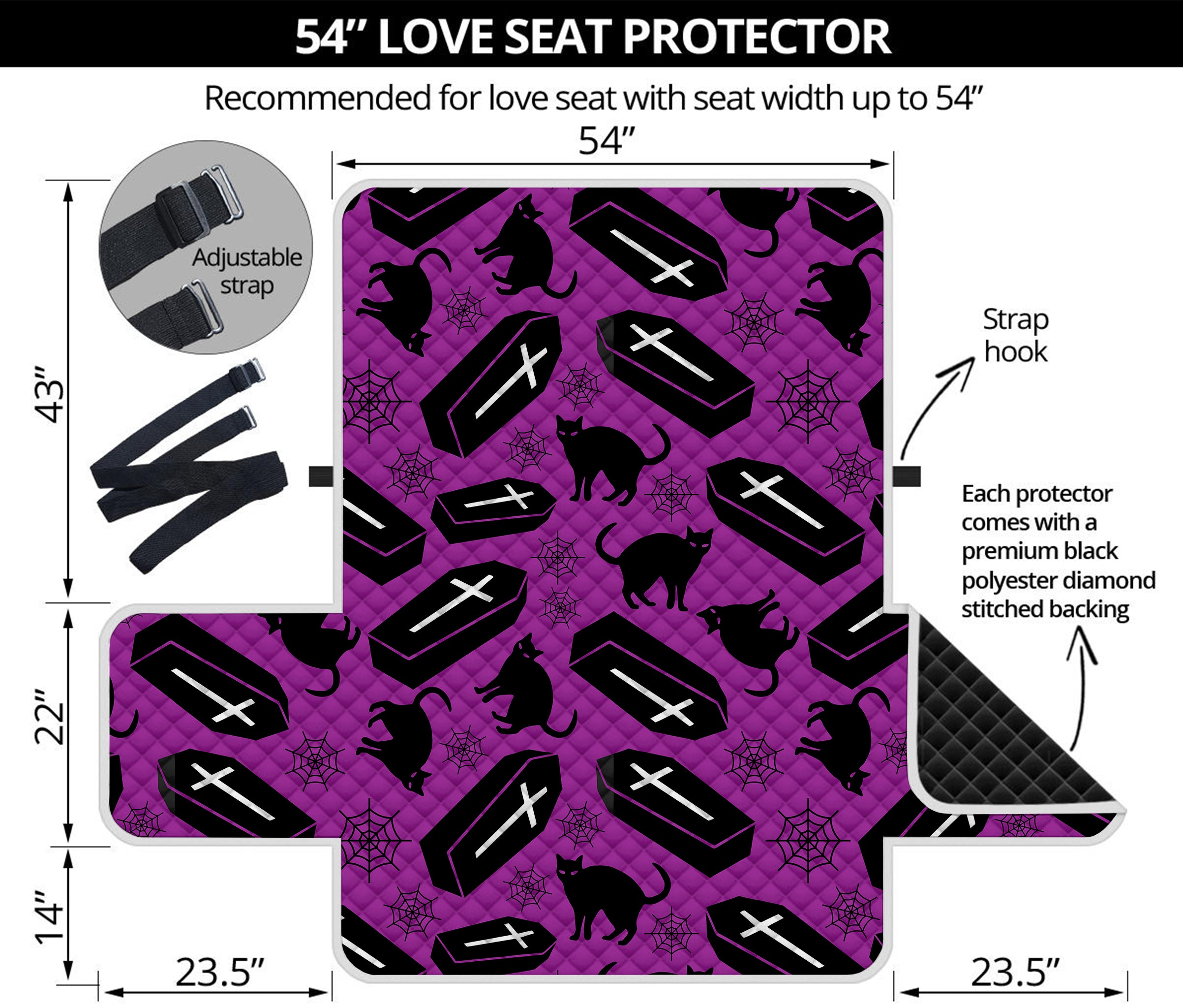 Purple Halloween Coffin Pattern Print Loveseat Protector