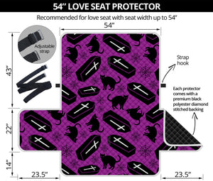 Purple Halloween Coffin Pattern Print Loveseat Protector