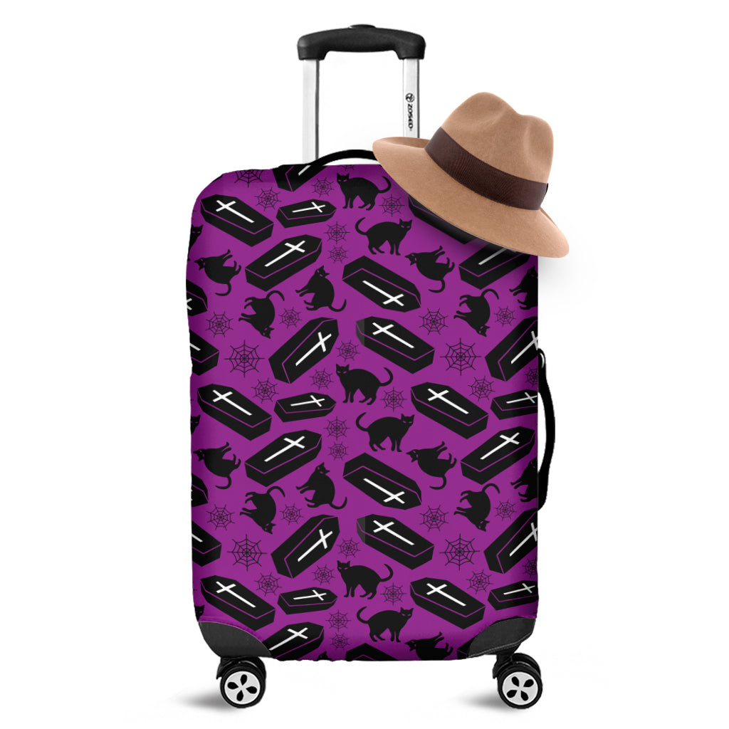 Purple Halloween Coffin Pattern Print Luggage Cover