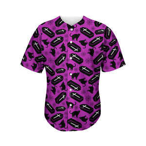 Purple Halloween Coffin Pattern Print Men's Baseball Jersey