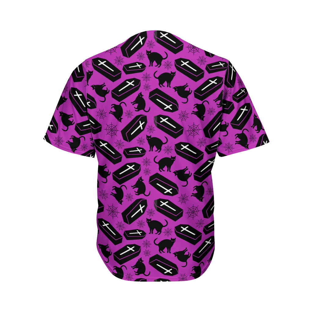 Purple Halloween Coffin Pattern Print Men's Baseball Jersey