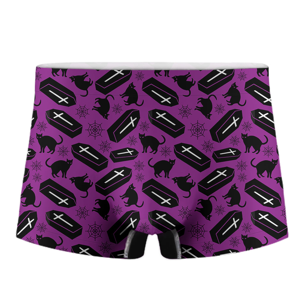 Purple Halloween Coffin Pattern Print Men's Boxer Briefs