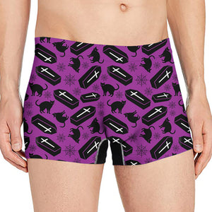 Purple Halloween Coffin Pattern Print Men's Boxer Briefs