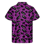 Purple Halloween Coffin Pattern Print Men's Short Sleeve Shirt