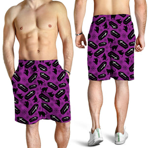 Purple Halloween Coffin Pattern Print Men's Shorts