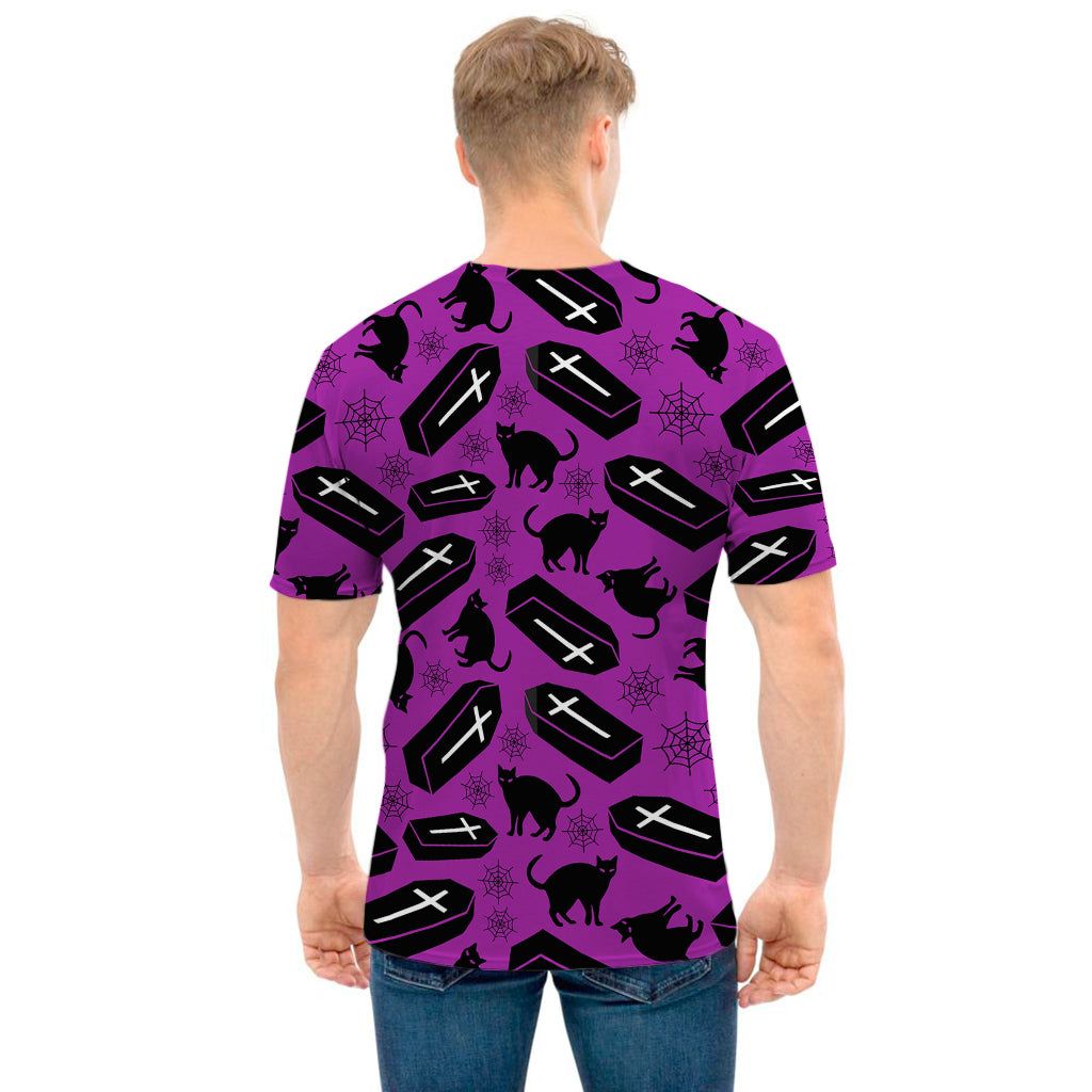 Purple Halloween Coffin Pattern Print Men's T-Shirt