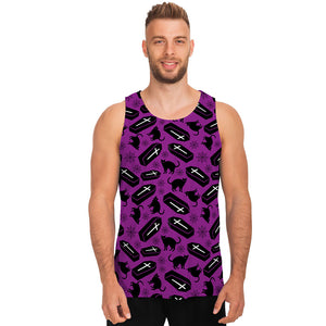 Purple Halloween Coffin Pattern Print Men's Tank Top