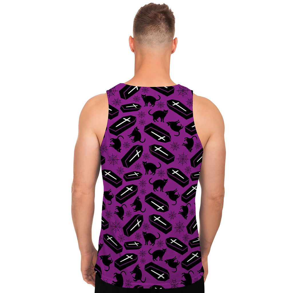 Purple Halloween Coffin Pattern Print Men's Tank Top