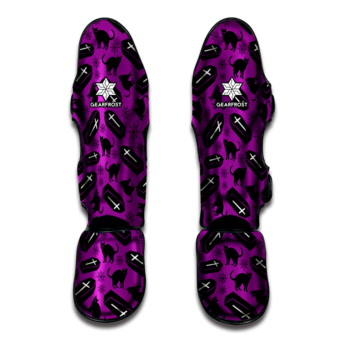 Purple Halloween Coffin Pattern Print Muay Thai Shin Guard