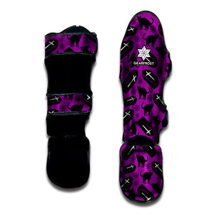 Purple Halloween Coffin Pattern Print Muay Thai Shin Guard