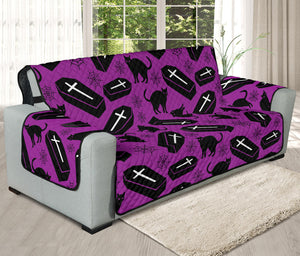 Purple Halloween Coffin Pattern Print Oversized Sofa Protector