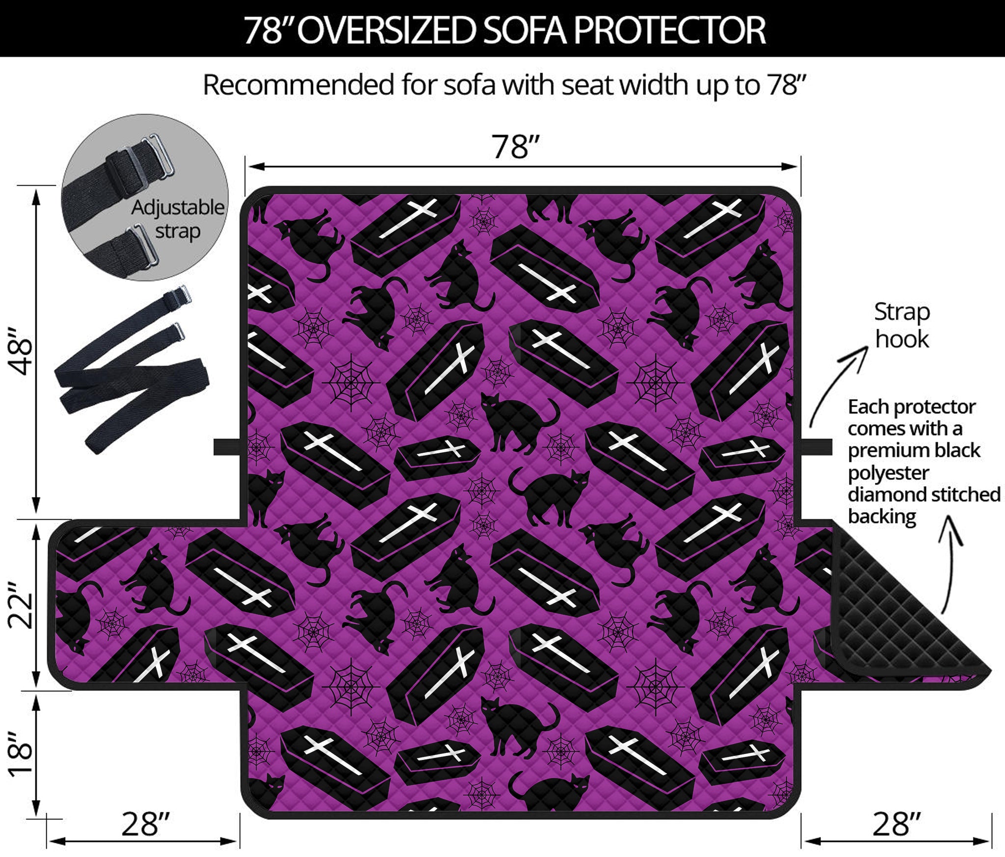 Purple Halloween Coffin Pattern Print Oversized Sofa Protector