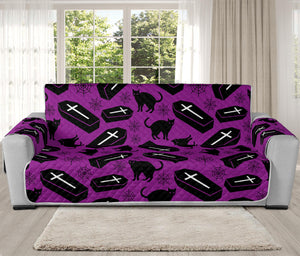 Purple Halloween Coffin Pattern Print Oversized Sofa Protector