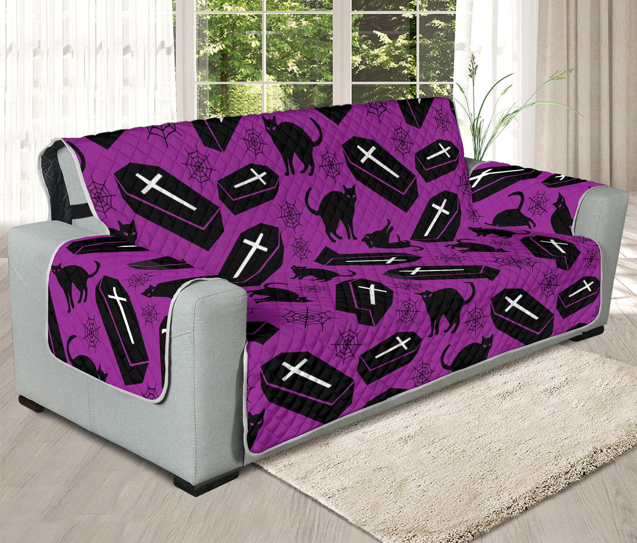 Purple Halloween Coffin Pattern Print Oversized Sofa Protector