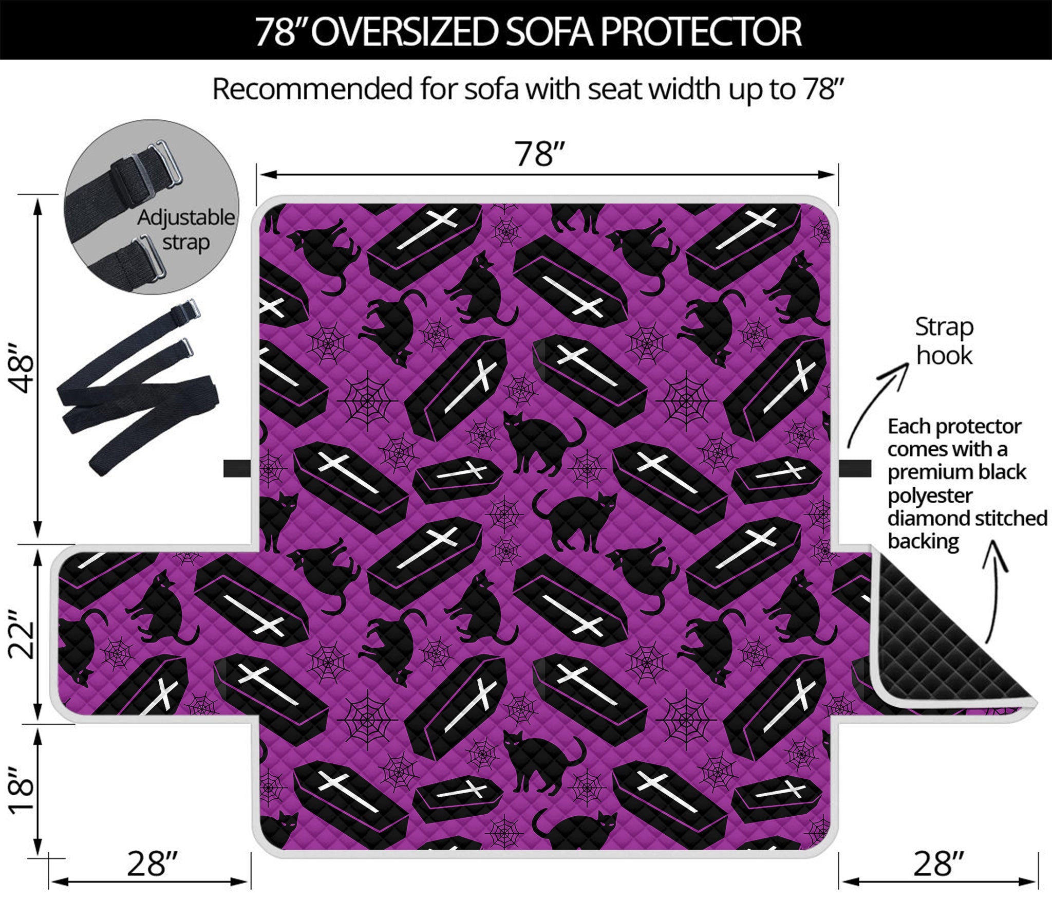 Purple Halloween Coffin Pattern Print Oversized Sofa Protector