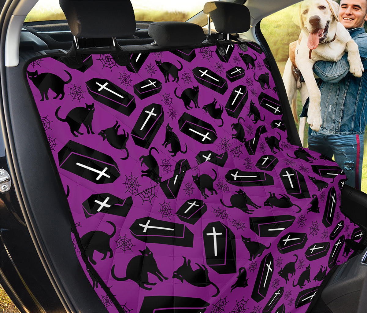 Purple Halloween Coffin Pattern Print Pet Car Back Seat Cover