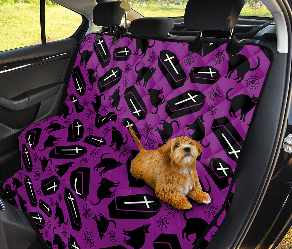 Purple Halloween Coffin Pattern Print Pet Car Back Seat Cover