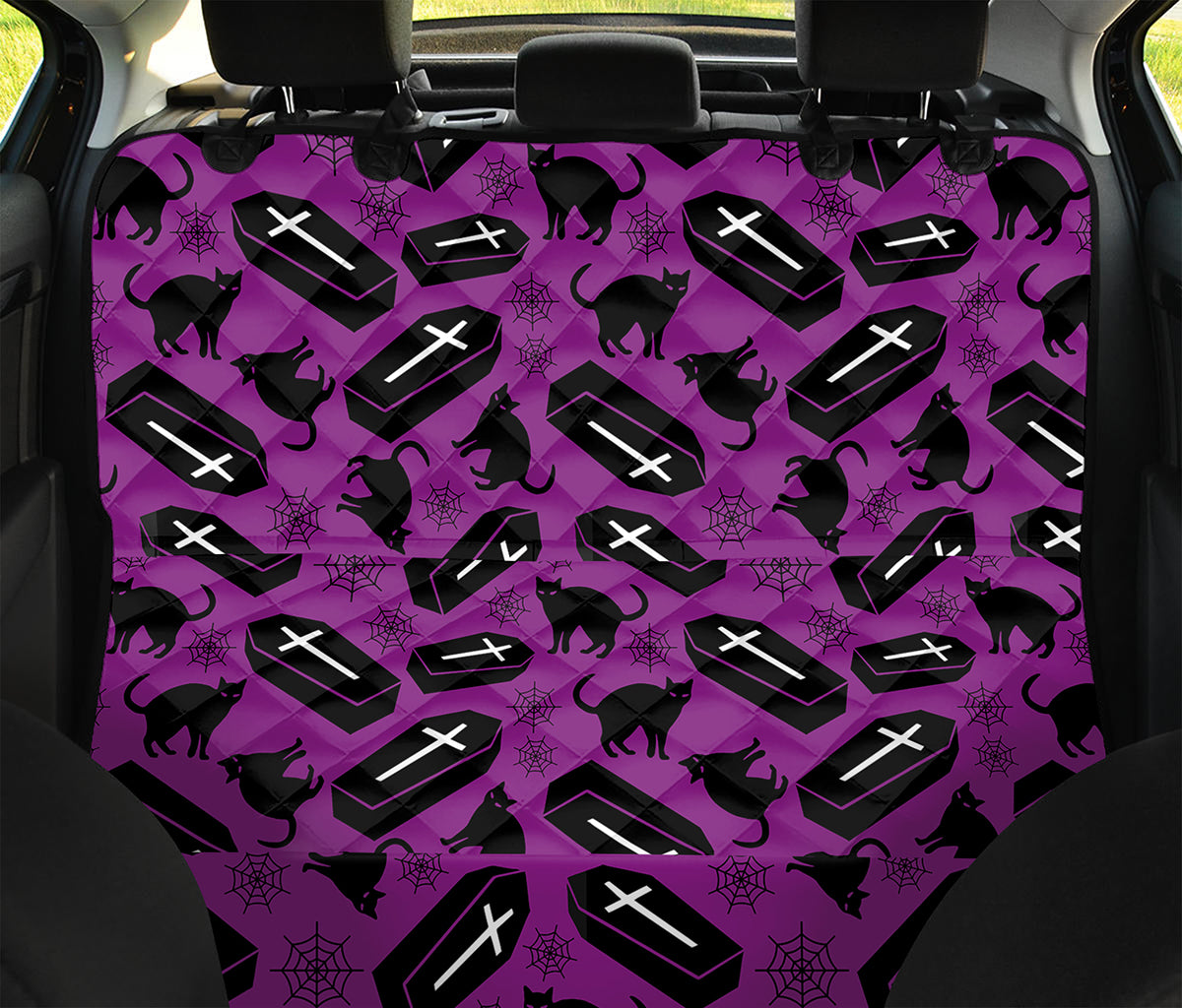 Purple Halloween Coffin Pattern Print Pet Car Back Seat Cover