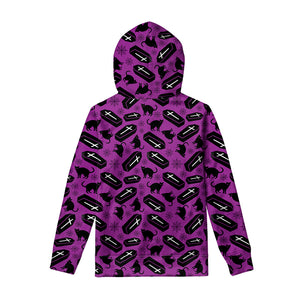 Purple Halloween Coffin Pattern Print Pullover Hoodie