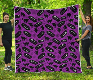 Purple Halloween Coffin Pattern Print Quilt