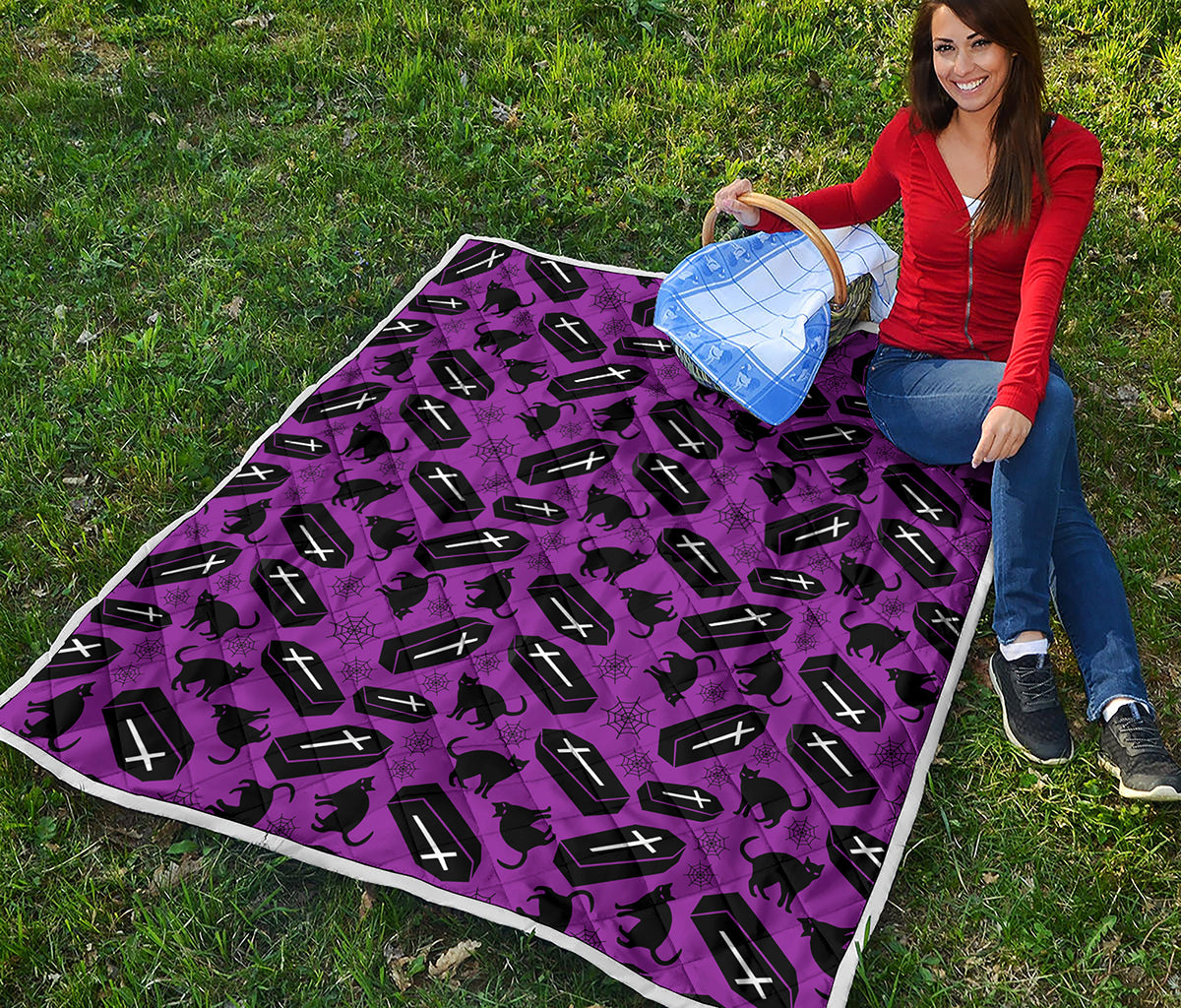 Purple Halloween Coffin Pattern Print Quilt