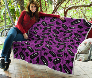 Purple Halloween Coffin Pattern Print Quilt