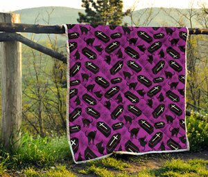 Purple Halloween Coffin Pattern Print Quilt