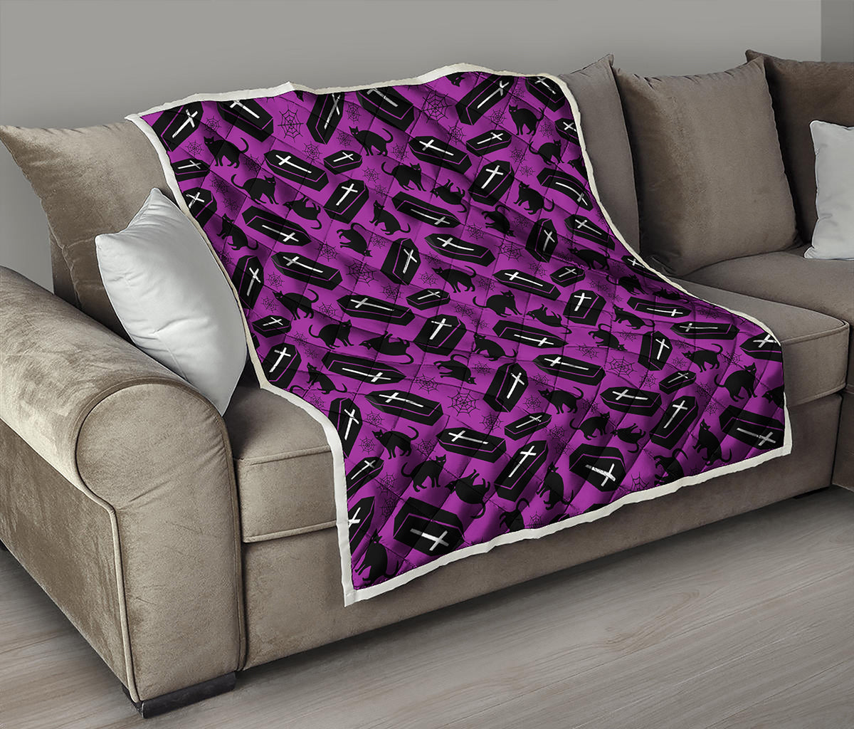 Purple Halloween Coffin Pattern Print Quilt