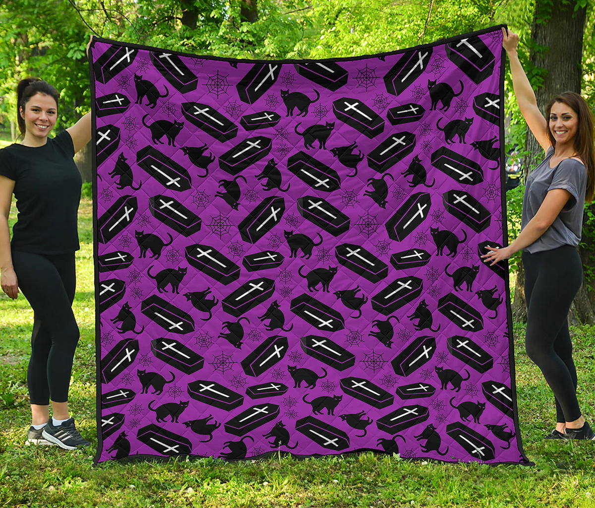 Purple Halloween Coffin Pattern Print Quilt