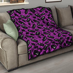 Purple Halloween Coffin Pattern Print Quilt