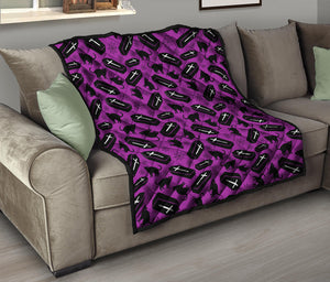 Purple Halloween Coffin Pattern Print Quilt