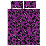 Purple Halloween Coffin Pattern Print Quilt Bed Set