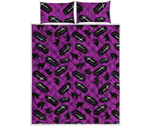 Purple Halloween Coffin Pattern Print Quilt Bed Set