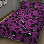 Purple Halloween Coffin Pattern Print Quilt Bed Set