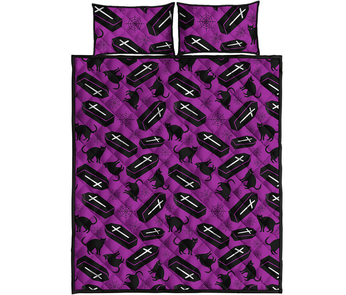 Purple Halloween Coffin Pattern Print Quilt Bed Set