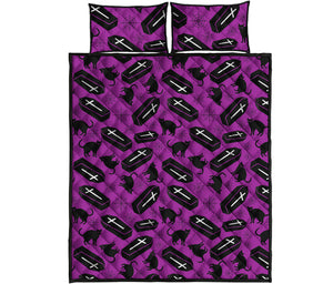 Purple Halloween Coffin Pattern Print Quilt Bed Set