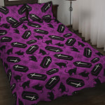 Purple Halloween Coffin Pattern Print Quilt Bed Set