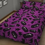 Purple Halloween Coffin Pattern Print Quilt Bed Set