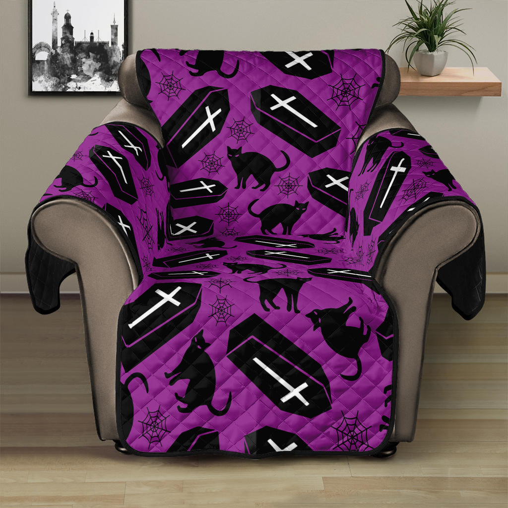 Purple Halloween Coffin Pattern Print Recliner Protector