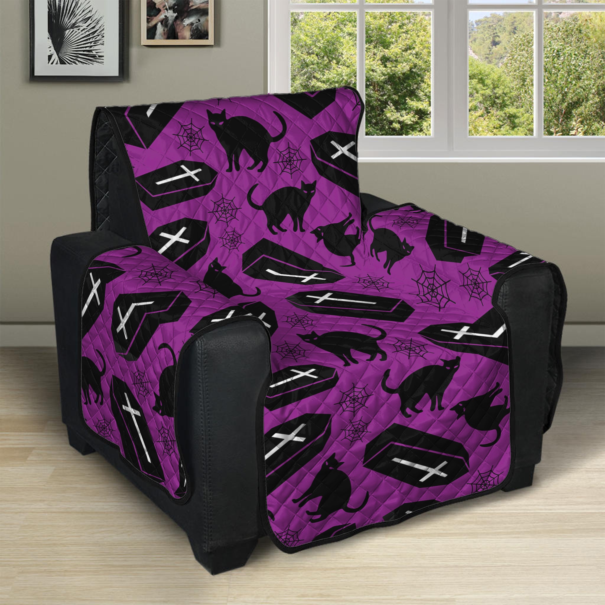 Purple Halloween Coffin Pattern Print Recliner Protector