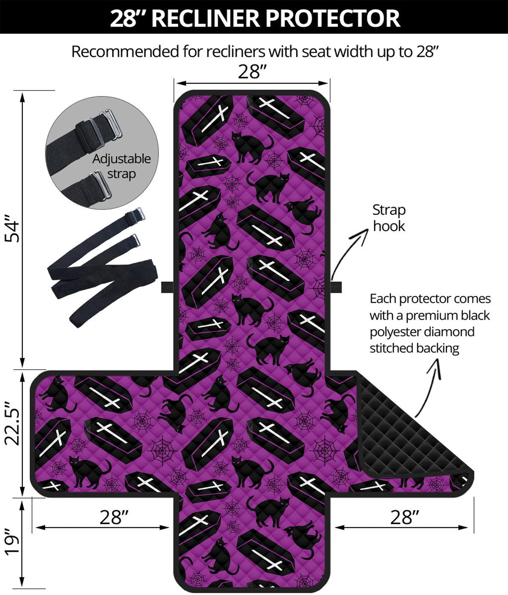 Purple Halloween Coffin Pattern Print Recliner Protector