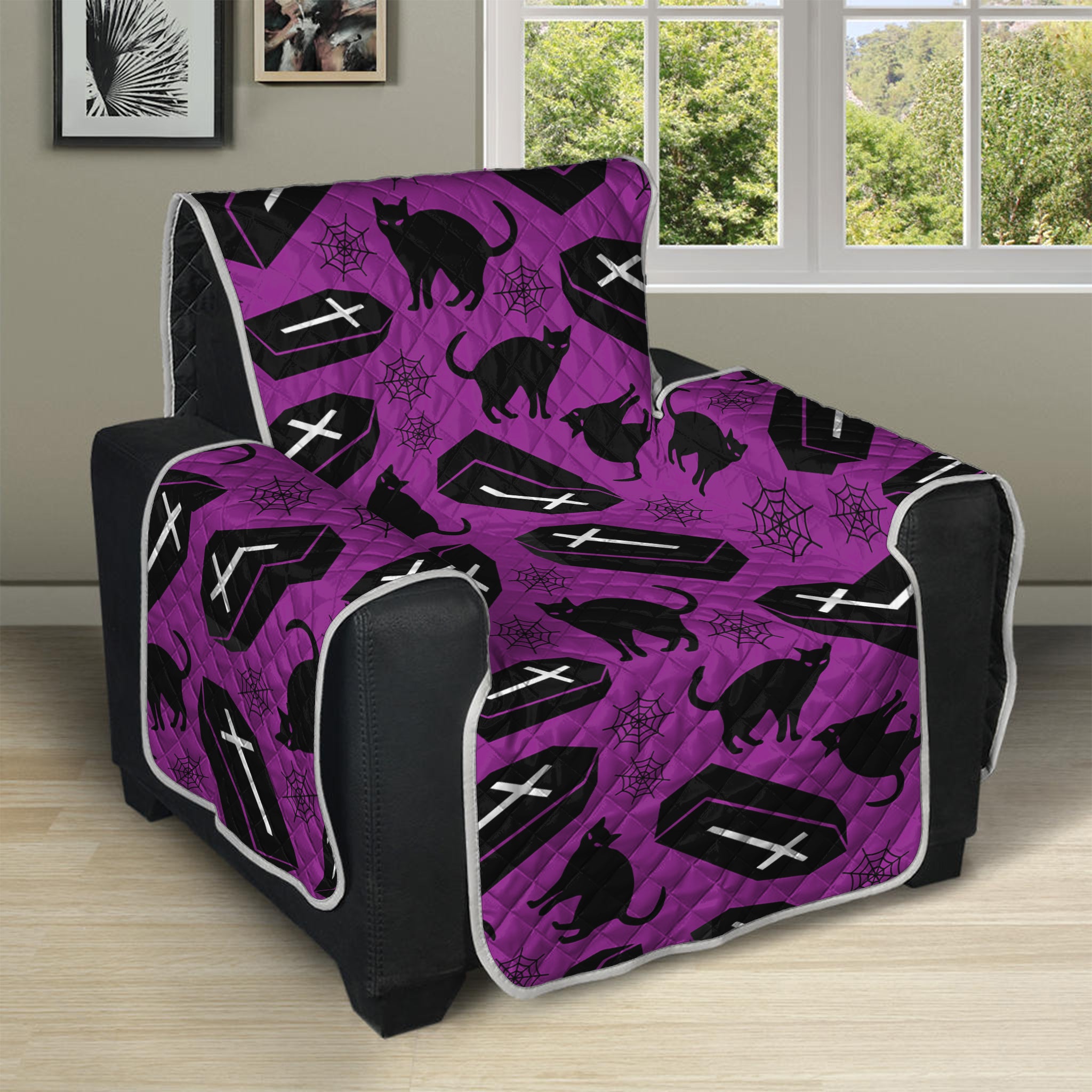 Purple Halloween Coffin Pattern Print Recliner Protector