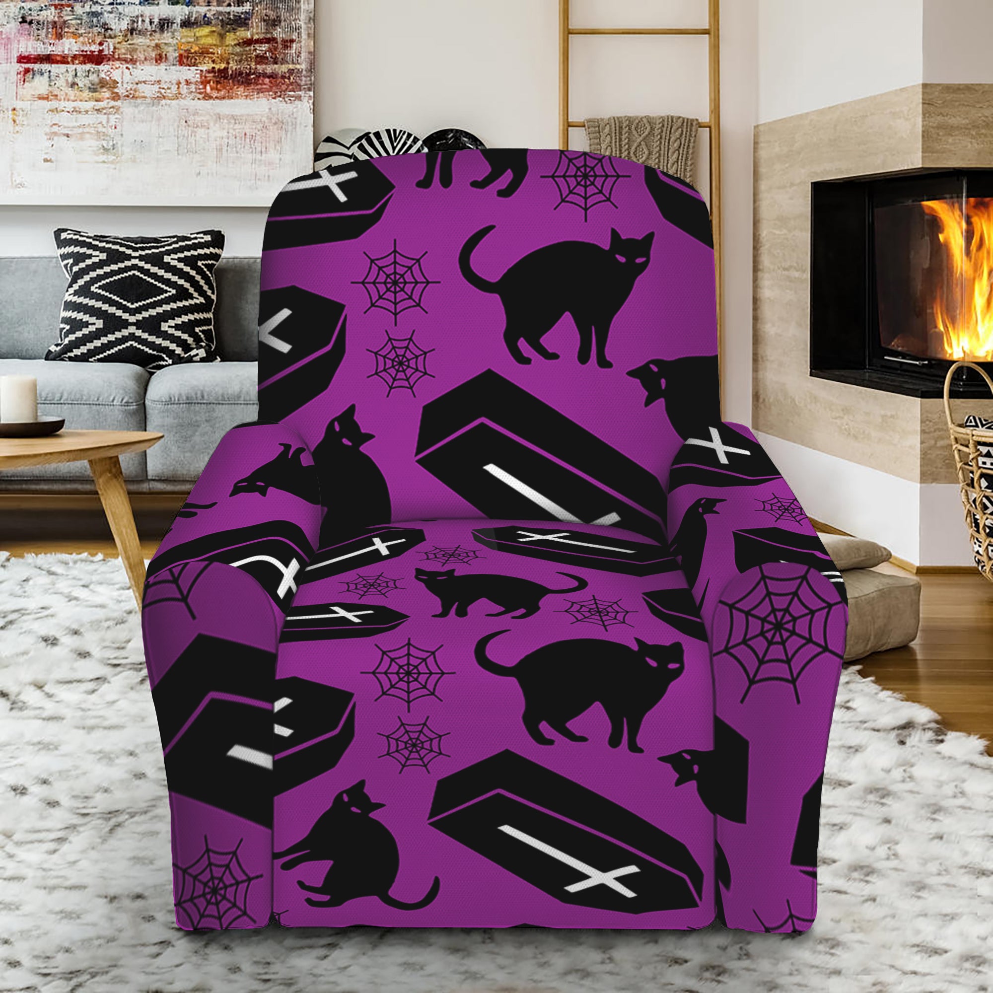 Purple Halloween Coffin Pattern Print Recliner Slipcover