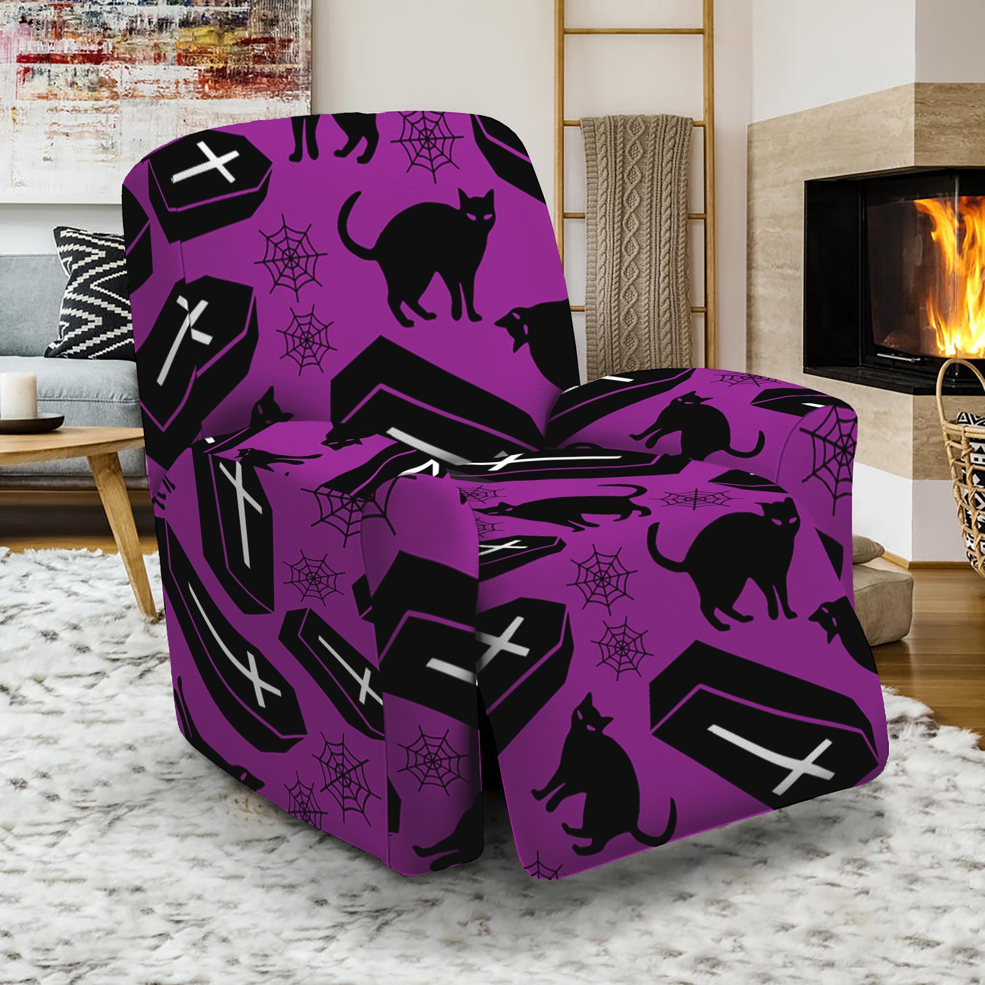 Purple Halloween Coffin Pattern Print Recliner Slipcover