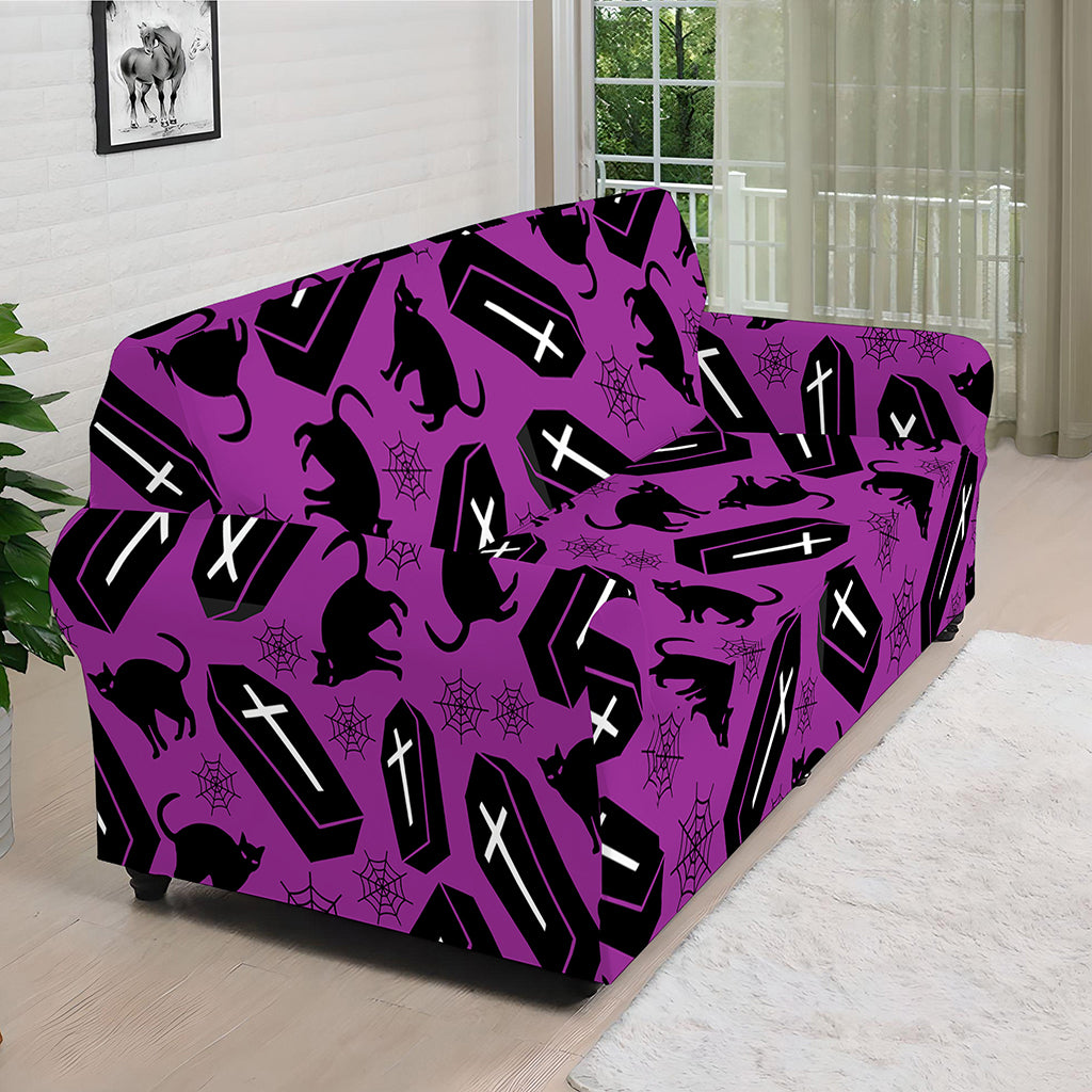 Purple Halloween Coffin Pattern Print Sofa Cover