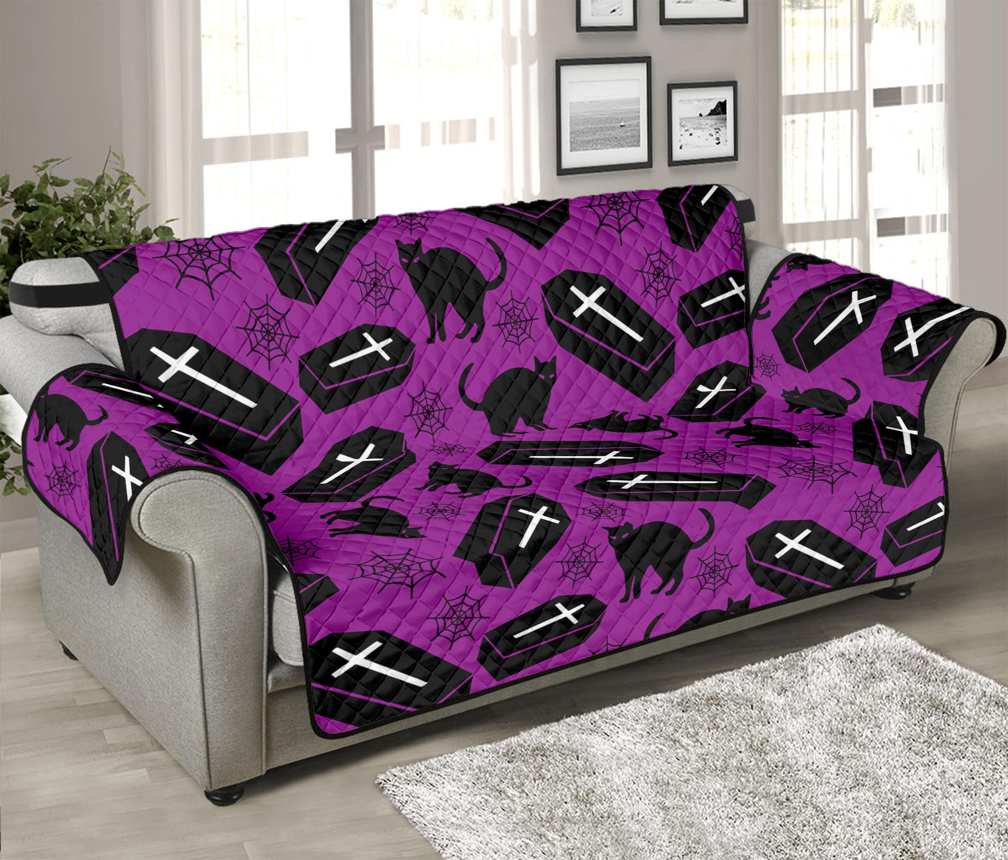 Purple Halloween Coffin Pattern Print Sofa Protector