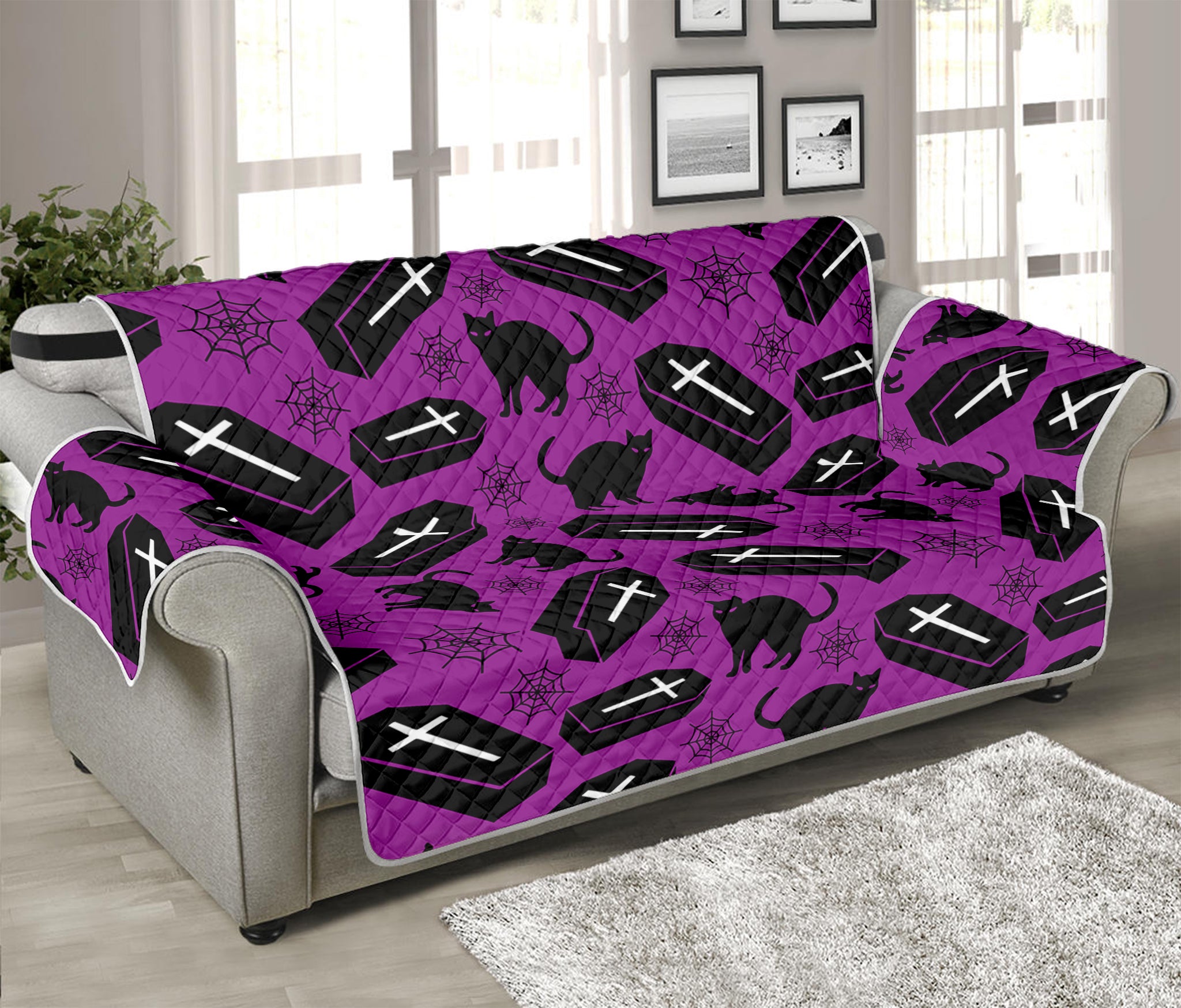 Purple Halloween Coffin Pattern Print Sofa Protector