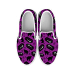 Purple Halloween Coffin Pattern Print White Slip On Shoes