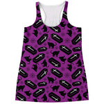 Purple Halloween Coffin Pattern Print Women's Racerback Tank Top
