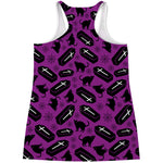 Purple Halloween Coffin Pattern Print Women's Racerback Tank Top